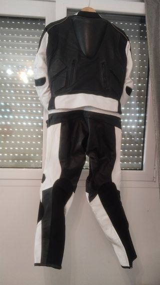 Traje moto piel bicolor blanco-negro