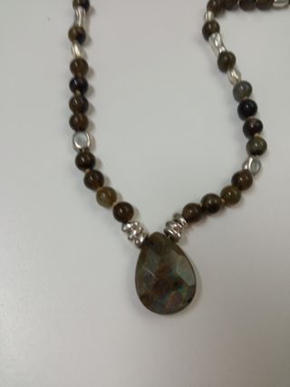 Collar Jaspe verde - marrón plata