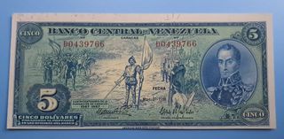 Billete 5 Bolivares 1966 D-7 con Error corte.