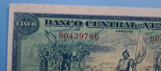 Billete 5 Bolivares 1966 D-7 con Error corte.