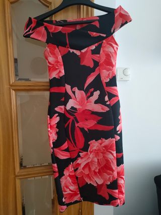 Vestido Quiz flores rojo-negro