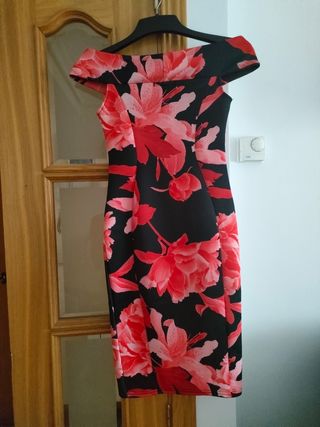 Vestido Quiz flores rojo-negro