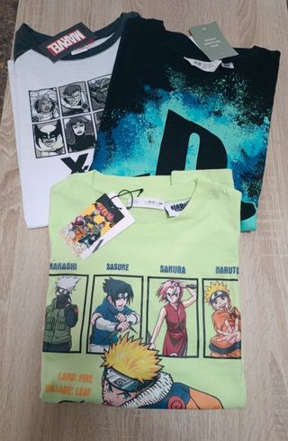Lote 3 camisetas niño: Marvel, PS, Naruto