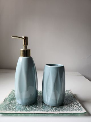 Set bagno ceramica blu | Dispenser sapone + portas