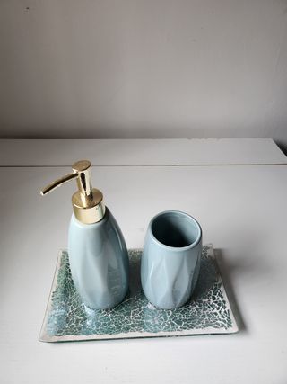 Set bagno ceramica blu | Dispenser sapone + portas
