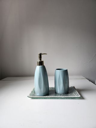 Set bagno ceramica blu | Dispenser sapone + portas