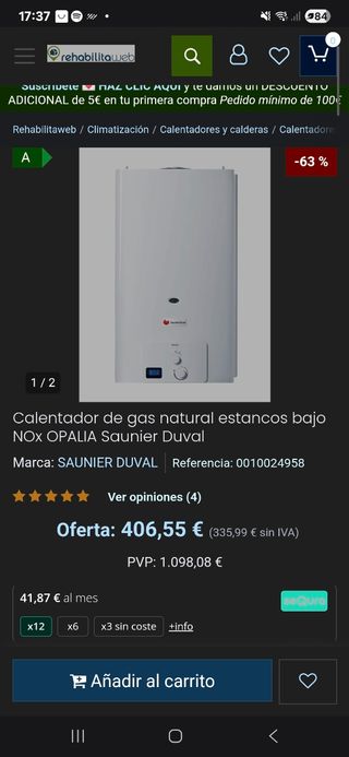 Calentador Saunier Duval Opalia F11/2 11L