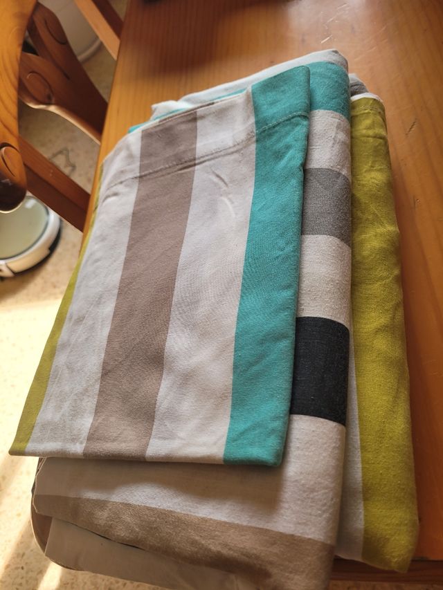 Sábanas rayas beige-teal algodón