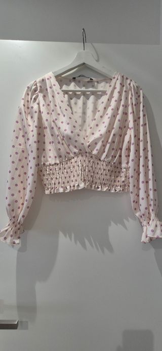 Top Zara lunares beige-rosa