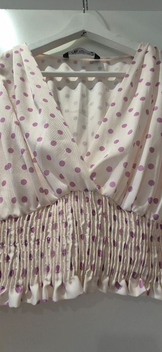 Top Zara lunares beige-rosa