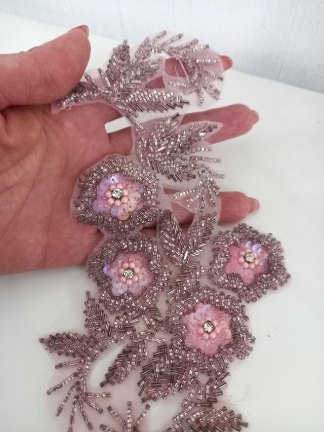 Applique pizzo ricamato: perline & strass Vintage 