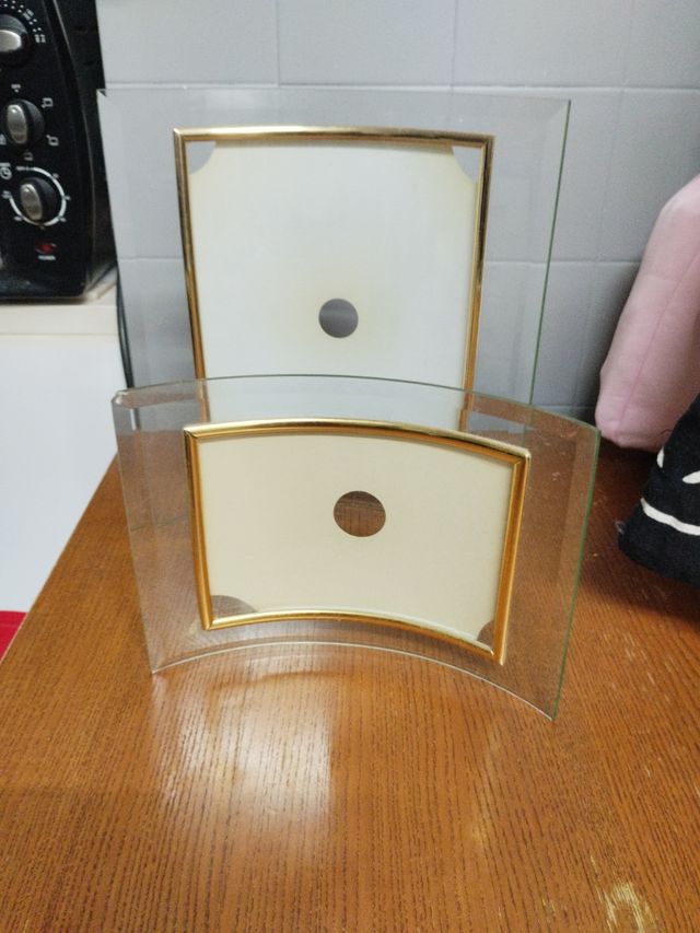 2 Marcos Cristal Curvo Dorados