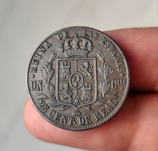 Moneda 25 Céntimos Real 1854 Isabel 2a.