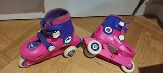 Patines Oxelo Decathlon rosas y bolsa