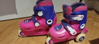 Patines Oxelo Decathlon rosas y bolsa