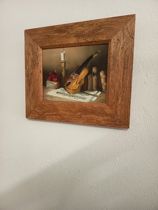 Cuadro al óleo - violín y libros