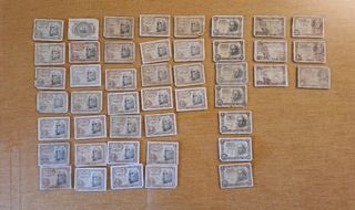 45 Billetes 1 Peseta España antiguos. 1° años 50
