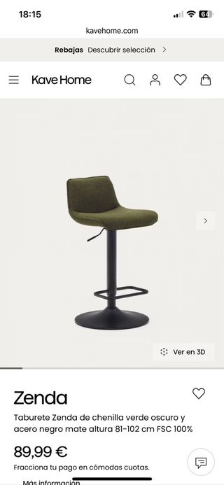 Taburete Kave Home Zenda - 81-102cm