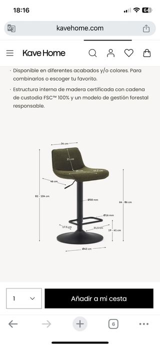 Taburete Kave Home Zenda - 81-102cm