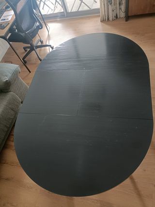 Mesa salón redonda extensible - negra con cristal