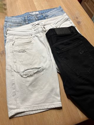 3 Bermudas Bershka (M) - Azul, Blanco, Negro