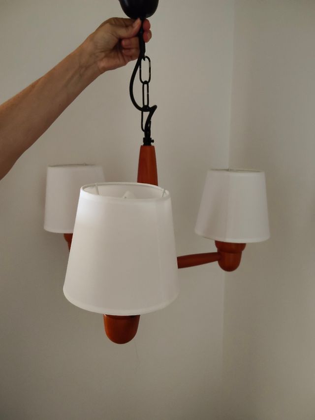 Lámpara 3 brazos madera