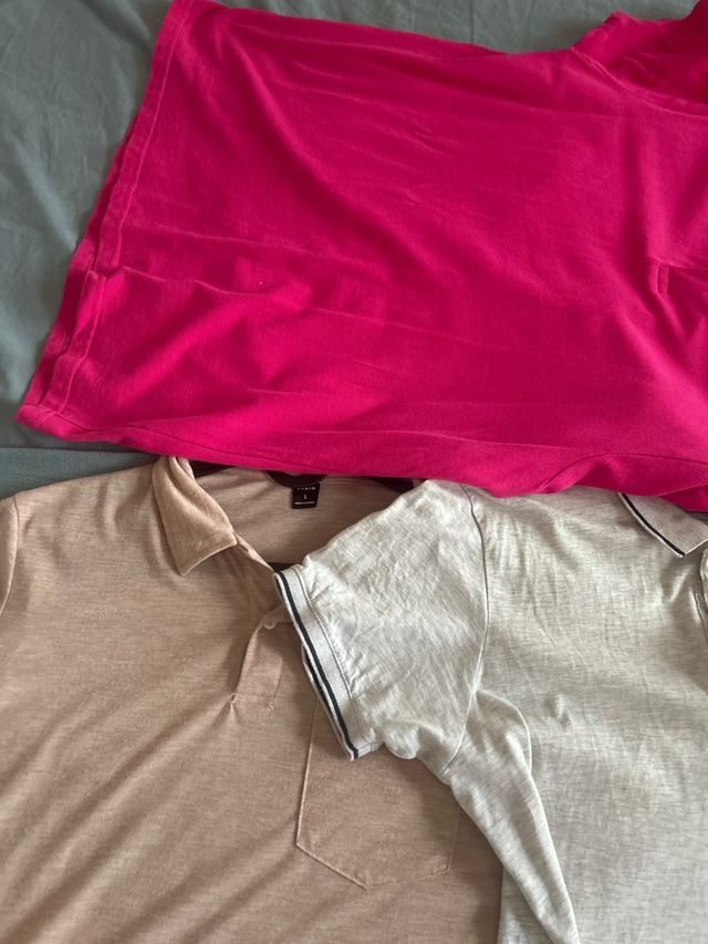 4 Polos Hombre Talla L - Azul, Gris, Rosa