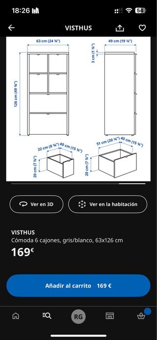 Cómoda IKEA - Gris y Blanca