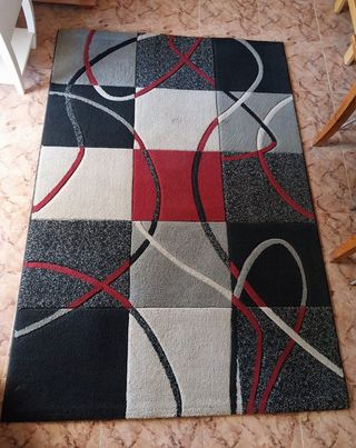 Alfombra moderna gris y roja