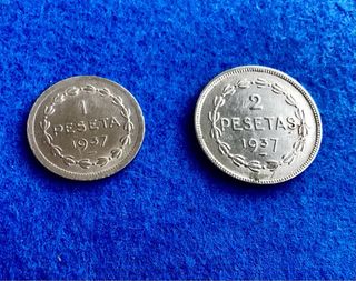 1 Y 2 PESETAS. EUZKADI 1937. GUERRA CIVIL 