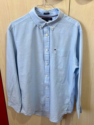Camicia Tommy Hilfiger M cotone e lino celeste