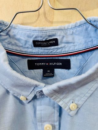 Camicia Tommy Hilfiger M cotone e lino celeste