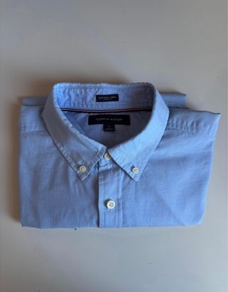Camicia Tommy Hilfiger M cotone e lino celeste