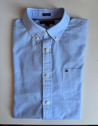 Camicia Tommy Hilfiger M cotone e lino celeste