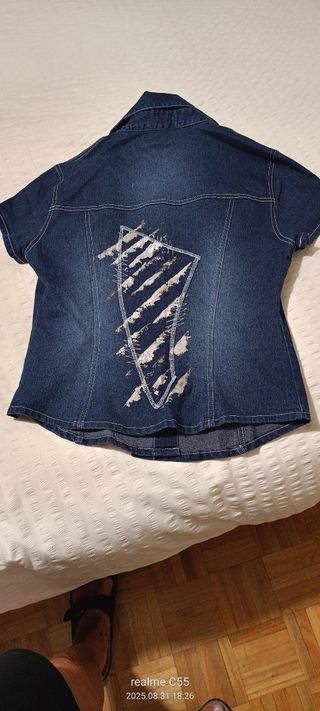 Camisa vaquera mujer, azul, corta