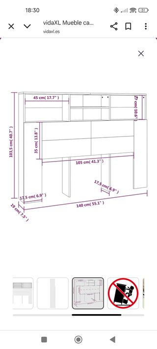 Cabecero cama 135cm blanco NUEVO en caja original