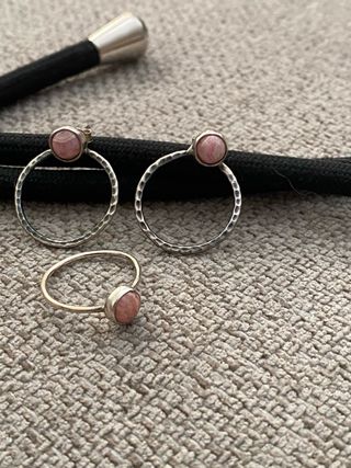 Joyas plata-rodocrosita: Pendientes & anillo