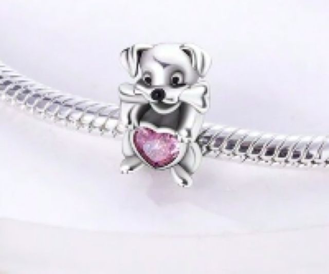 Charm Perro corazón Circonita Rosa