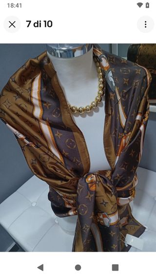 Stola foulard sciarpa seta marrone e oro fantasia