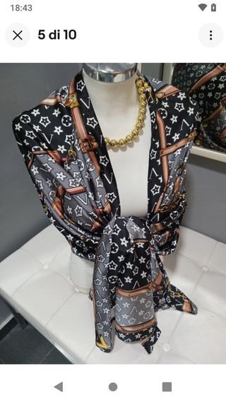 Stola foulard seta nera e grigia e argento