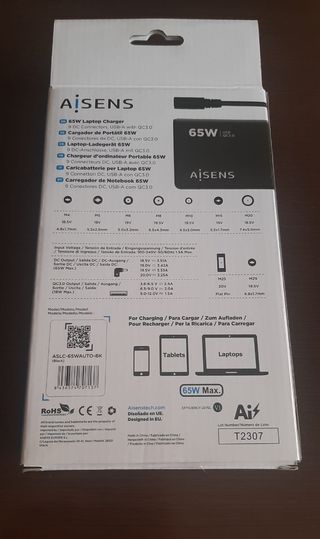 Cargador para portátil y tablet AISENS 65W QC3.0 