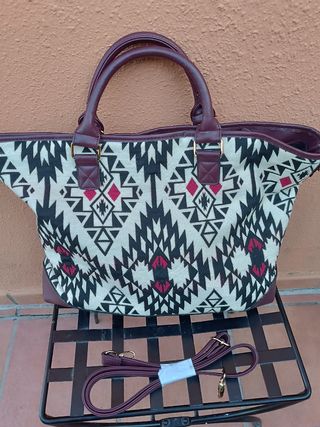 Bolso étnico blanco roto -granate