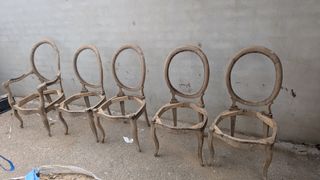 1 sillón y 4 Sillas Isabelinas Antigua Madera