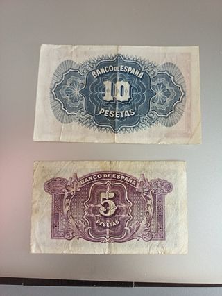 2 Billetes España 1935: 5 y 10 pesetas