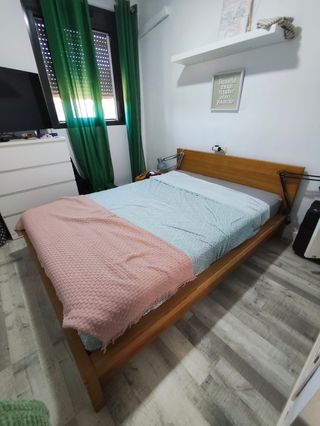 Cama madera 140x200cm + somier de láminas.