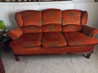 Sofá 3 plazas - Naranja y marrón (LEON)