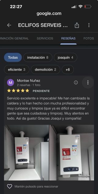 Instalación calderas , termos , calentadores etc.