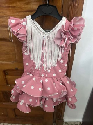 Traje Flamenca niña - Rosa lunares