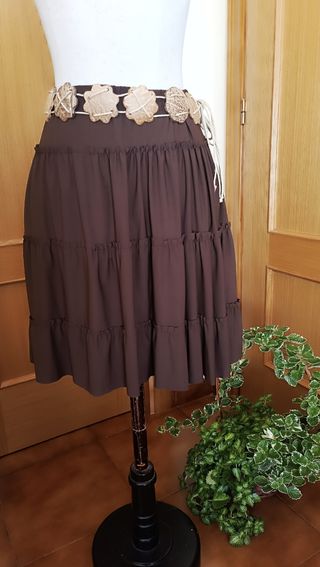 Falda marrón boho y Cinturón de coco