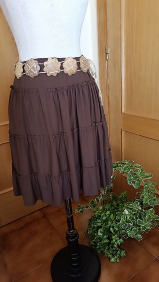 Falda marrón boho y Cinturón de coco